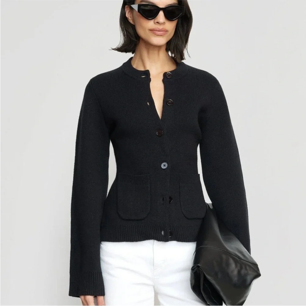 Modern Citizen Eames Organic Cotton-Wool Black Minimalist Cardigan Sweater M - Picture 6 of 14